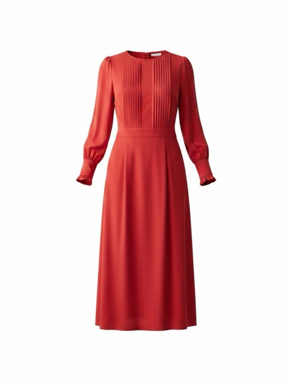 SHEIN Red Maxi Dress with Puff ruffle cuff sleeves and tucks on front S